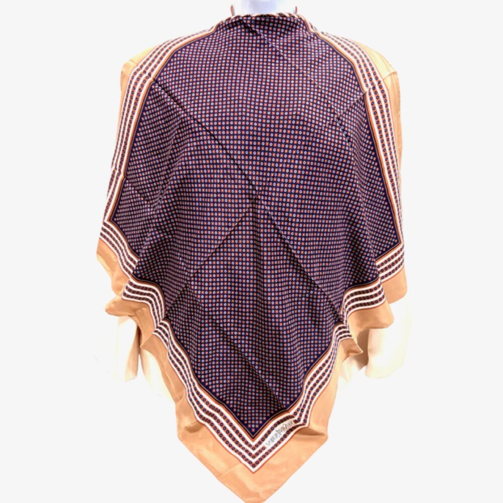 Beautiful Yves Saint Laurent  Silk Satin Scarf 31" Brown purple square Dots  (26 - Picture 2 of 12